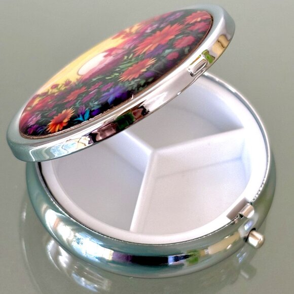 Sunrise Wildflower Meadow Floral Flowers 3 Compartment Purse Medicine Pill Box - Picture 2 of 4